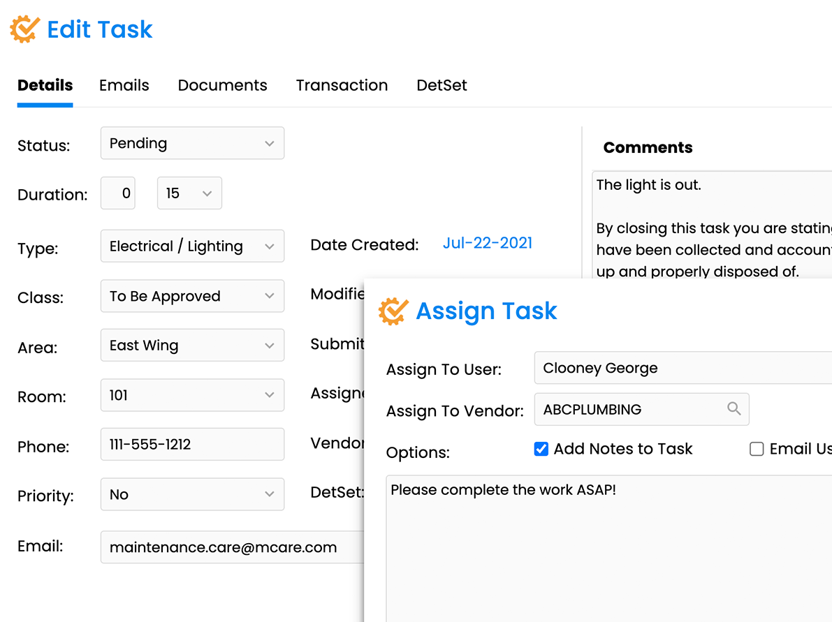 screenshot of Maintenance Care